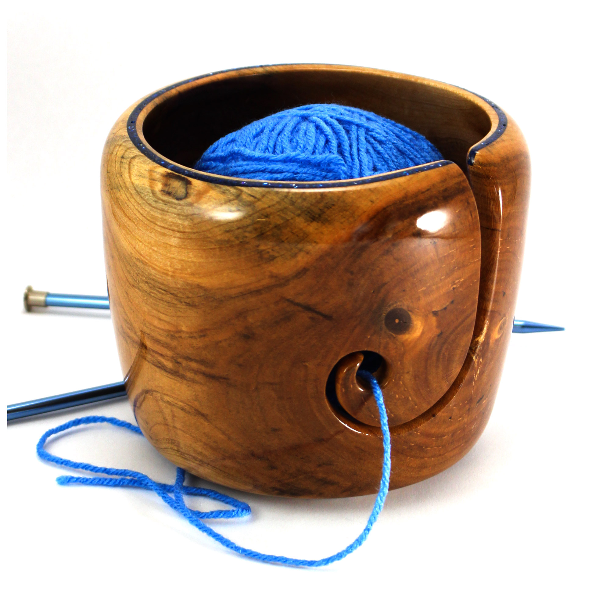 Large Wooden Yarn Bowl, Sparkle Inlay, Best Yarn Too for Knitting
