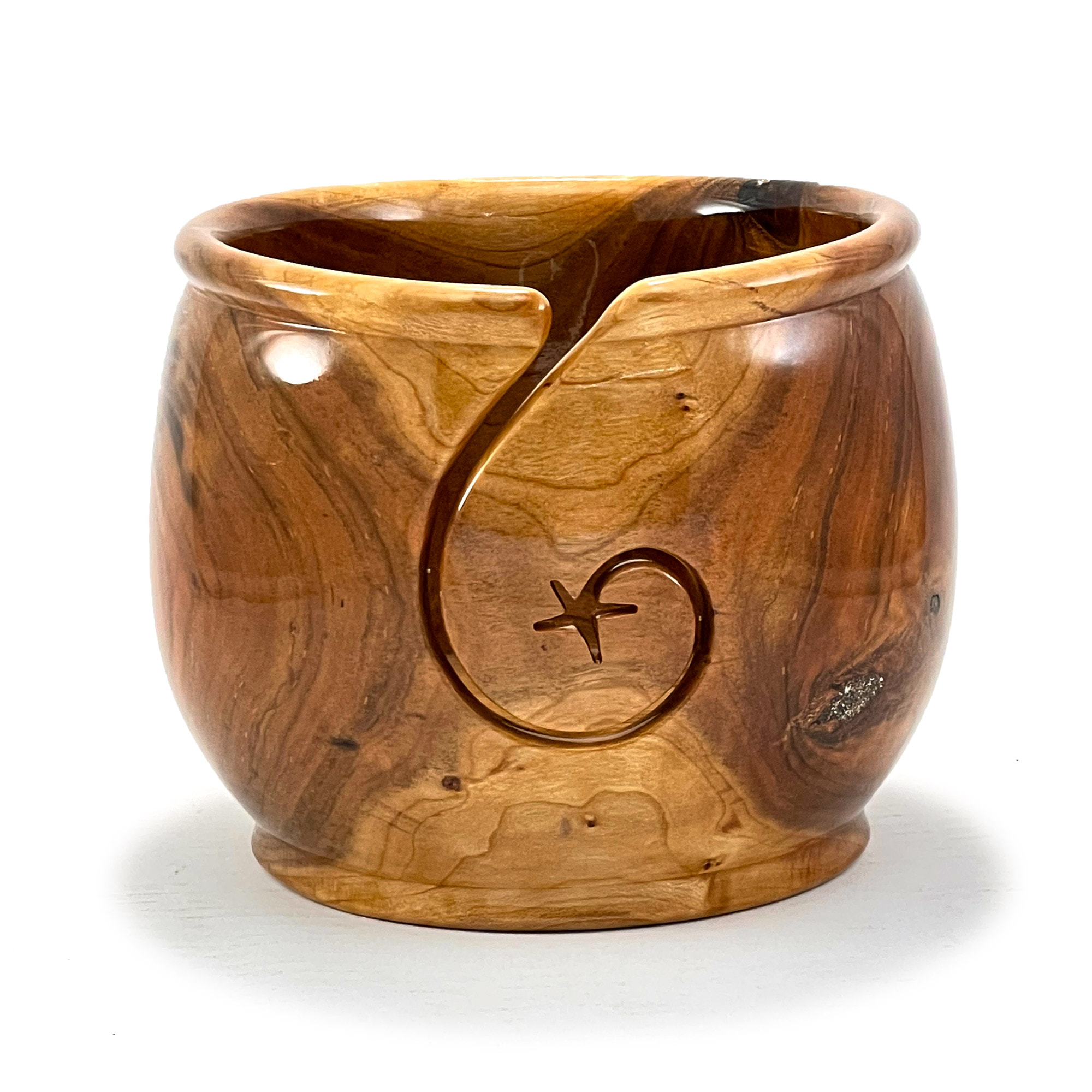 LARGE Cherry Yarn Bowl with Silky Spiral Star Groove, Sparkle