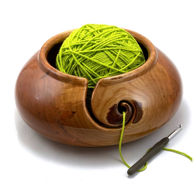 XXL Large Wooden Yarn Bowl, Cherry Hardwood, Knitting, Crochet, Yarn;  Functional Collectible, Heirloom; #1136
