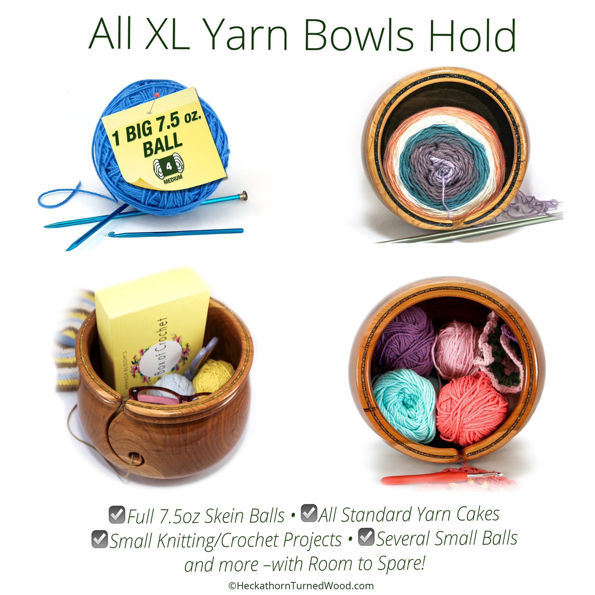 XL Cherry Yarn Bowl with Golden Cypress For Knitting, Crochet, Yarning #653