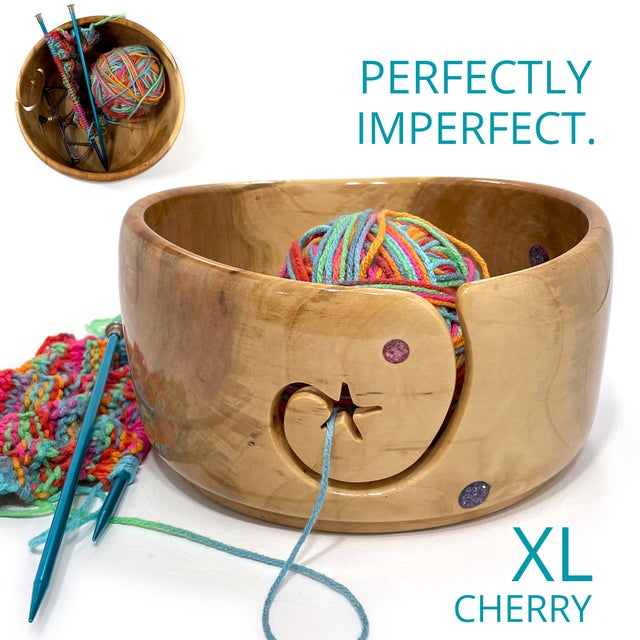 XL Cherry Yarn Bowl, Walnut/Holly Inlay, Brilliant Finish, Functional  Heirloom 676